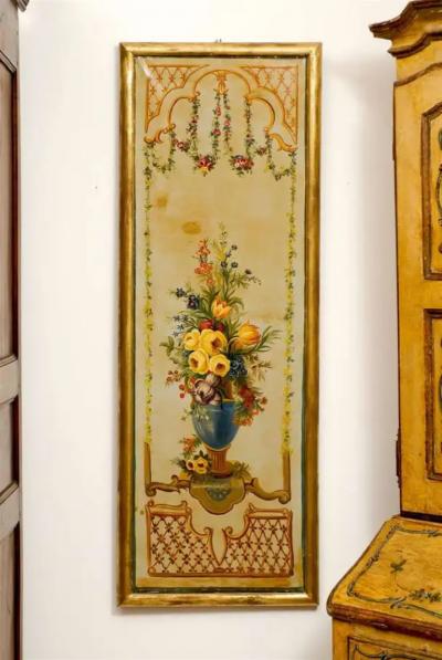 French Napoleon III Period Painted Decorative Panels with Bouquets circa 1860