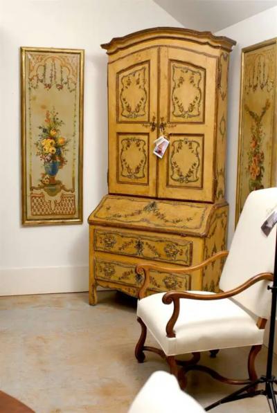 French Napoleon III Period Painted Decorative Panels with Bouquets circa 1860