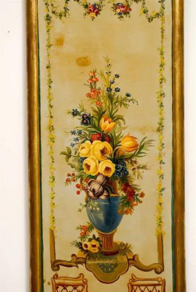 French Napoleon III Period Painted Decorative Panels with Bouquets circa 1860