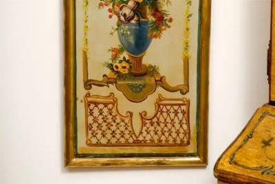 French Napoleon III Period Painted Decorative Panels with Bouquets circa 1860