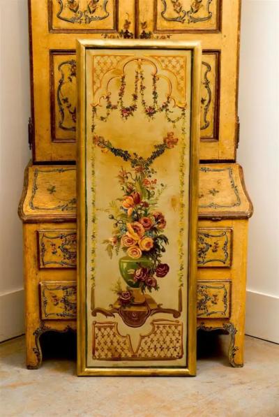 French Napoleon III Period Painted Decorative Panels with Bouquets circa 1860