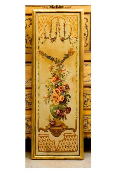 French Napoleon III Period Painted Decorative Panels with Bouquets circa 1860