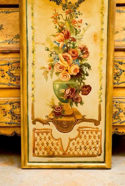 French Napoleon III Period Painted Decorative Panels with Bouquets circa 1860