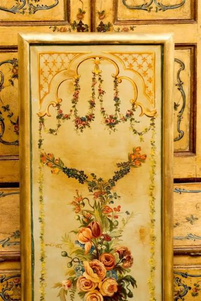 French Napoleon III Period Painted Decorative Panels with Bouquets circa 1860