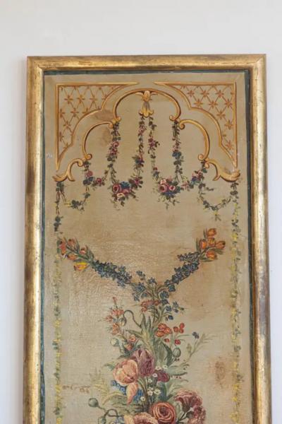 French Napoleon III Period Painted Decorative Panels with Bouquets circa 1860