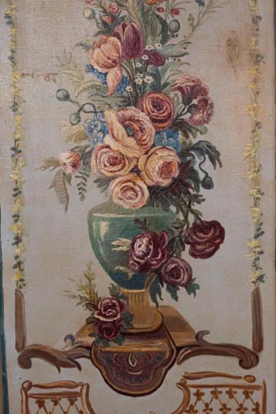 French Napoleon III Period Painted Decorative Panels with Bouquets circa 1860