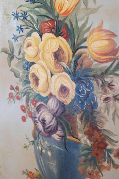 French Napoleon III Period Painted Decorative Panels with Bouquets circa 1860