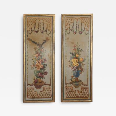 French Napoleon III Period Painted Decorative Panels with Bouquets circa 1860