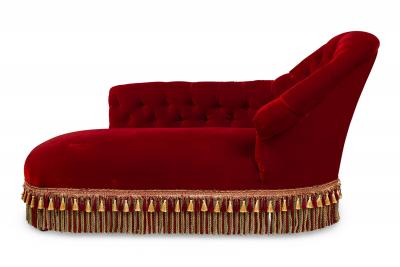 French Napoleon III Style Red Tufted Chaise Lounge Sofa