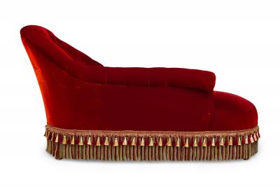 French Napoleon III Style Red Tufted Chaise Lounge Sofa