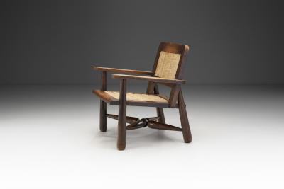 French Natural Wood and Woven Rope Armchair France 1950s