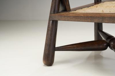 French Natural Wood and Woven Rope Armchair France 1950s
