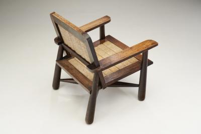 French Natural Wood and Woven Rope Armchair France 1950s
