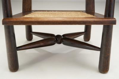 French Natural Wood and Woven Rope Armchair France 1950s