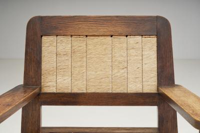 French Natural Wood and Woven Rope Armchair France 1950s