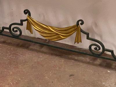 French Neo classical gold leaf metal patinated console with a marble top