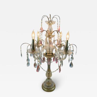 French Neoclassical Cut Crystal Girandole or Table Lamp