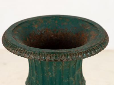 French Neoclassical Style Green Cast Iron Urn on Stand Mid 20th C 