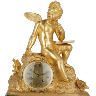 French Neoclassical malachite and gilt bronze mantel clock