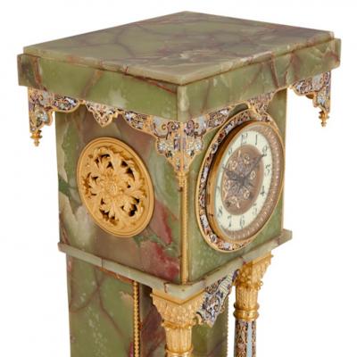 French Neoclassical style enamel onyx and gilt bronze pedestal clock