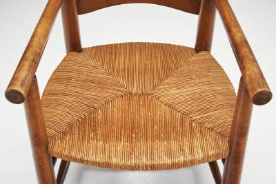 French Oak Armchairs with Woven Rush Seat France 1950s