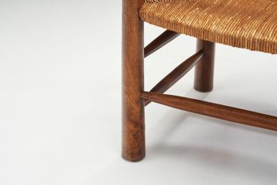 French Oak Armchairs with Woven Rush Seat France 1950s