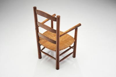 French Oak Armchairs with Woven Rush Seat France 1950s