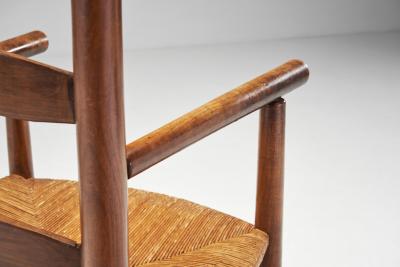 French Oak Armchairs with Woven Rush Seat France 1950s
