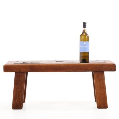 French Oak Brutalist Tile Top Coffee Table C 1965 