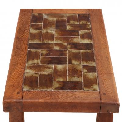 French Oak Brutalist Tile Top Coffee Table C 1965 