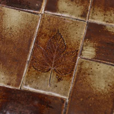 French Oak Brutalist Tile Top Coffee Table C 1965 