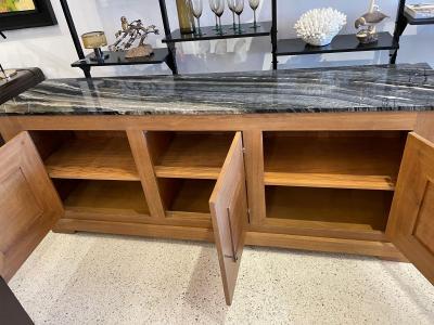 French Oak Buffet W Geometric Details and Marble Top