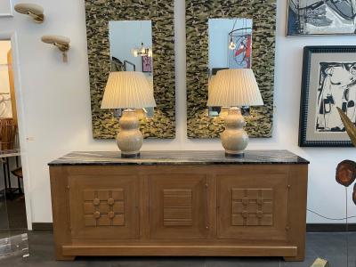 French Oak Buffet W Geometric Details and Marble Top