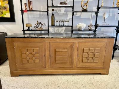 French Oak Buffet W Geometric Details and Marble Top