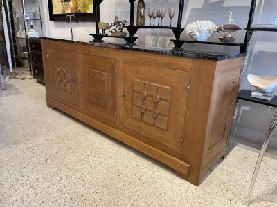 French Oak Buffet W Geometric Details and Marble Top