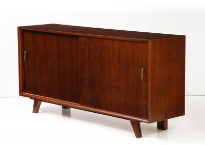 French Oak Sideboard with Sliding Doors Shelves 1950s