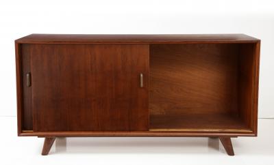 French Oak Sideboard with Sliding Doors Shelves 1950s