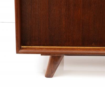 French Oak Sideboard with Sliding Doors Shelves 1950s