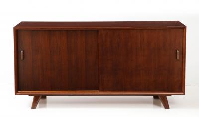French Oak Sideboard with Sliding Doors Shelves 1950s
