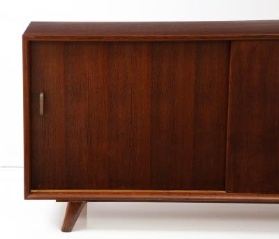 French Oak Sideboard with Sliding Doors Shelves 1950s