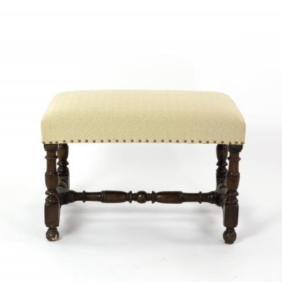 French Oak Upholstered Stool With Turned Stretchers Circa 1860 