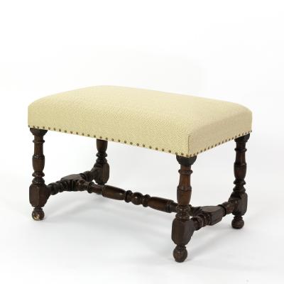 French Oak Upholstered Stool With Turned Stretchers Circa 1860 
