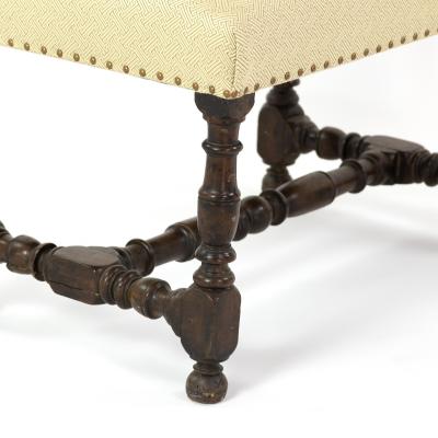 French Oak Upholstered Stool With Turned Stretchers Circa 1860 