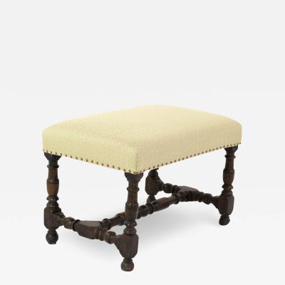 French Oak Upholstered Stool With Turned Stretchers Circa 1860 