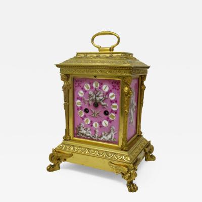 French Ormolu Bronze S vres Pompadour Pink Porcelain Mantle Carriage Clock 19Ct