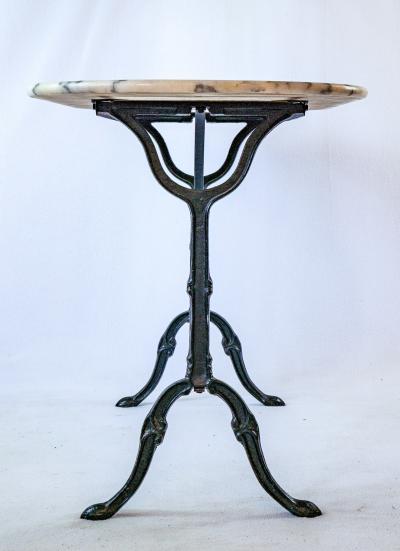French Oval Bistro Table with Cast Iron Base and Marble Top c 1940