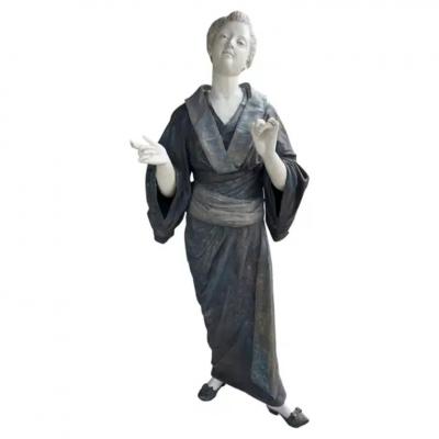 French Painted Metal Life Size Figure of a Geisha by Charles Masse