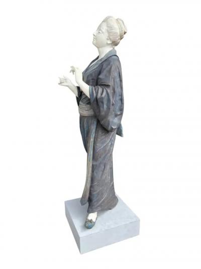 French Painted Metal Life Size Figure of a Geisha by Charles Masse