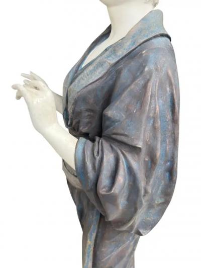 French Painted Metal Life Size Figure of a Geisha by Charles Masse