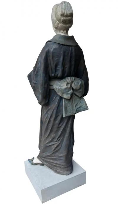 French Painted Metal Life Size Figure of a Geisha by Charles Masse